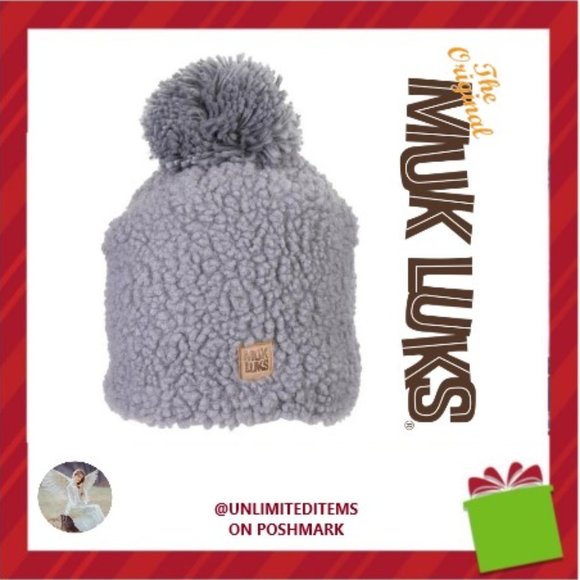 Muk Luks Women's Sherpa Pom Pom Beanie Hat  Grey NWT/NEW - Picture 2 of 14